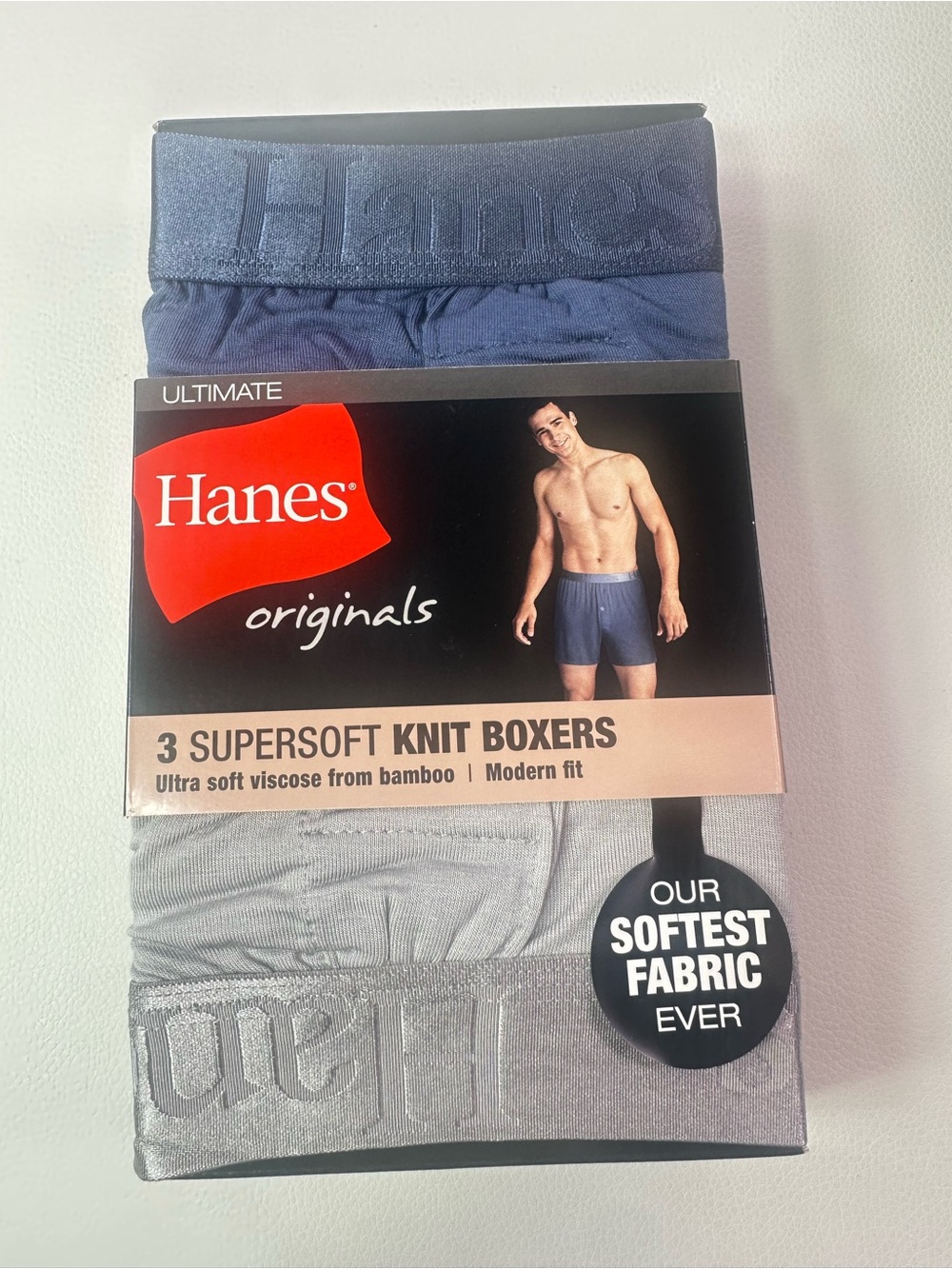 NEW 3 Pack Men’s Hanes Super Soft Knit Bamboo Boxer Briefs Microfiber Size M